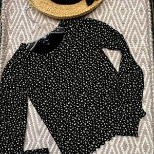 Nice Long Sleeve Black Shirt with White Flowers